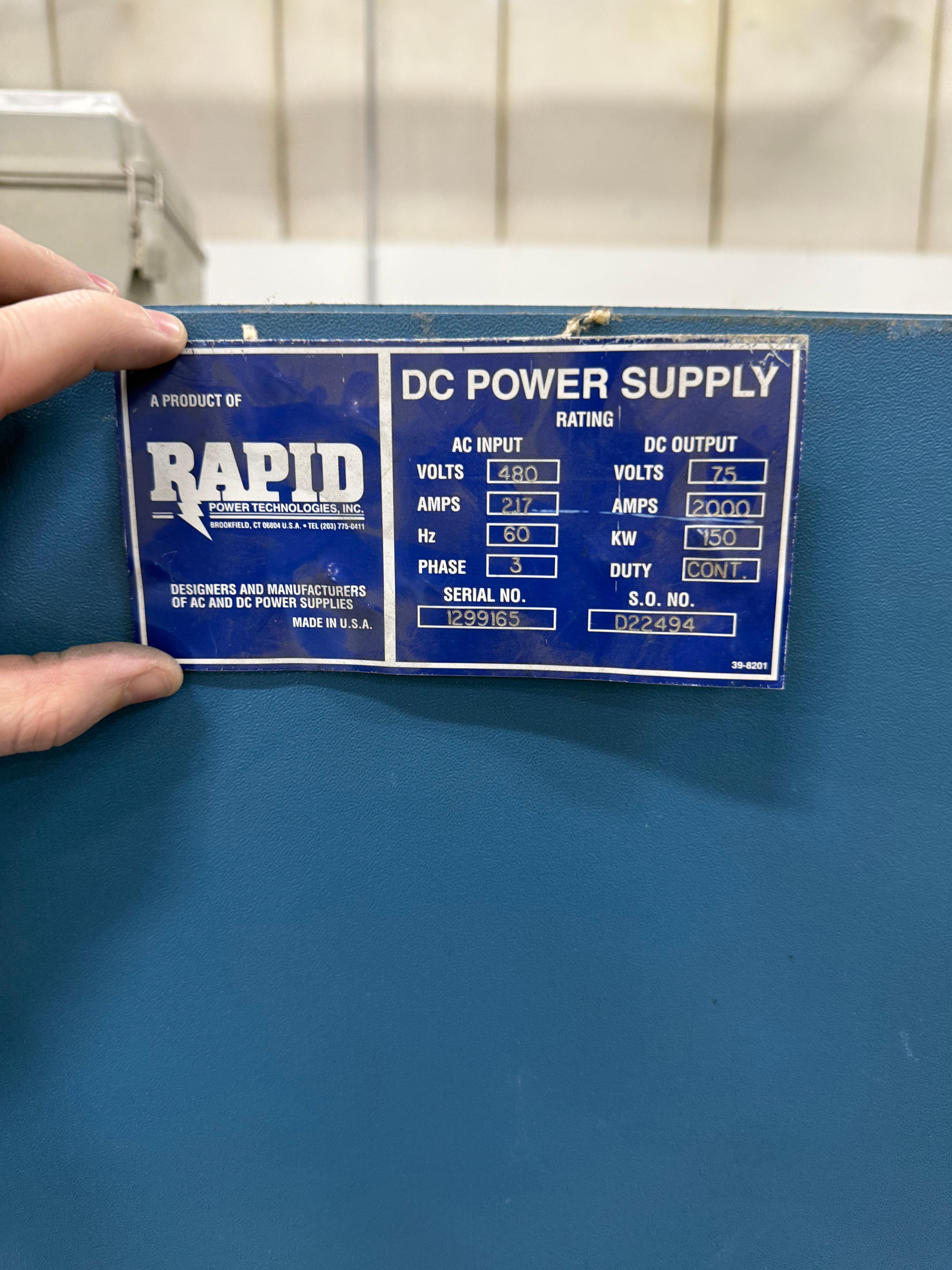 75V 2000 amp recitifer name plate